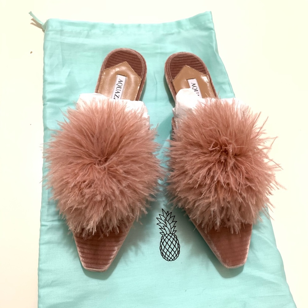 Authentic Aquazzura pom pom slippers brand new